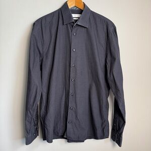 Lipson Contemporary Long Sleeve Casual Dress Shirt Gray/Black Size L Flip Cuffs